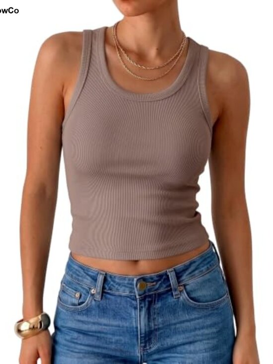 Tops - Women's Ribbed Crop Tank Top Scoop Neck Fitted Sleeveless